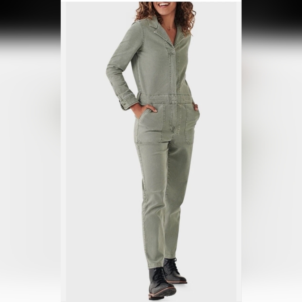 Faherty Women's Overland Twill Utility Jumpsuit Size S, Olive Green